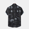 Abstract Cartoon Slogan Chest Pocket Short Shirt