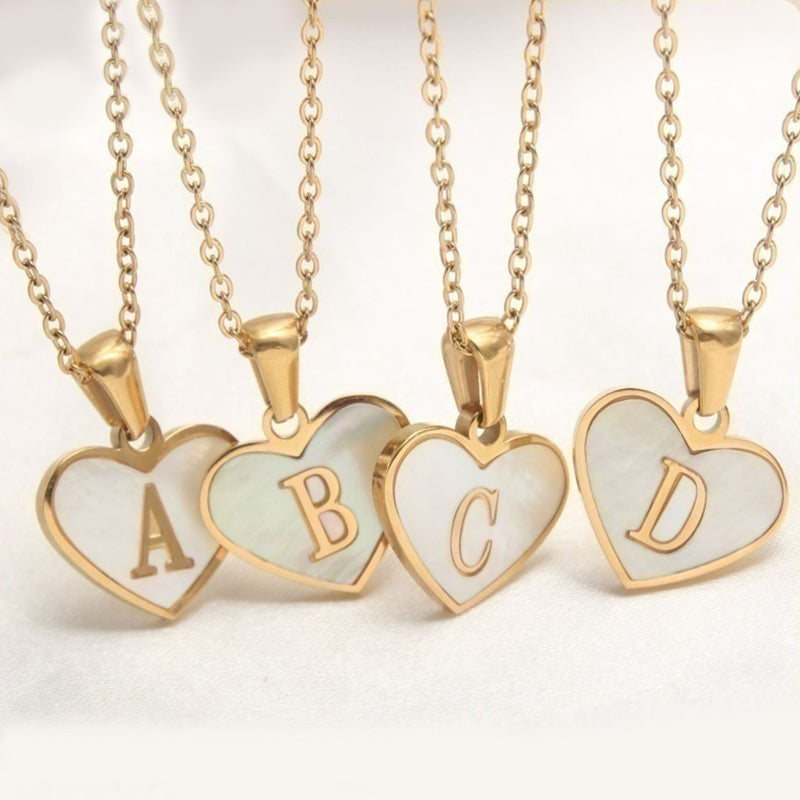 26 Letter White Shell Heart-shaped Necklace