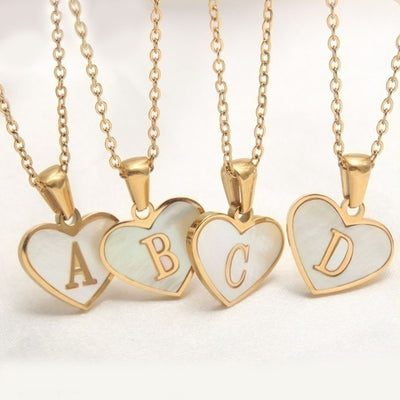 26 Letter White Shell Heart-shaped Necklace