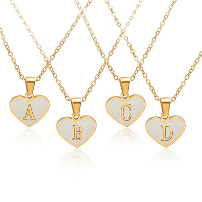 26 Letter White Shell Heart-shaped Necklace