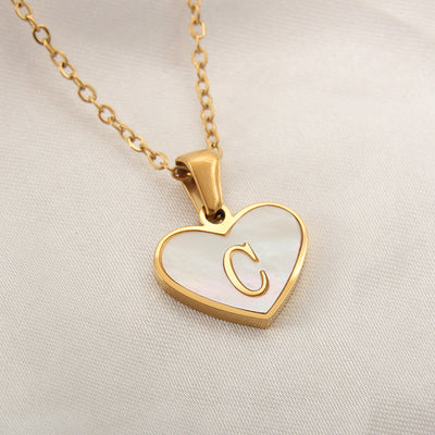 26 Letter White Shell Heart-shaped Necklace