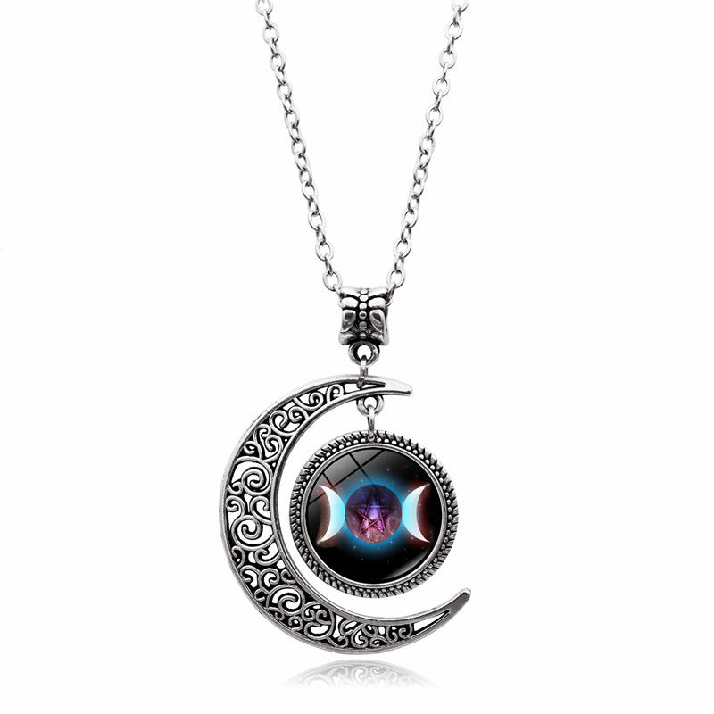 Creative Moon Goddess Time Gem Necklace