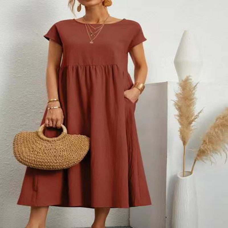 Loose Cotton Linen Pocket Dress