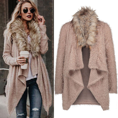 Fur Collar Cardigan Plush Trench Coat