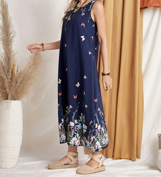 Butterfly Round Neck Off Shoulder Jumpsuit Long Skirt