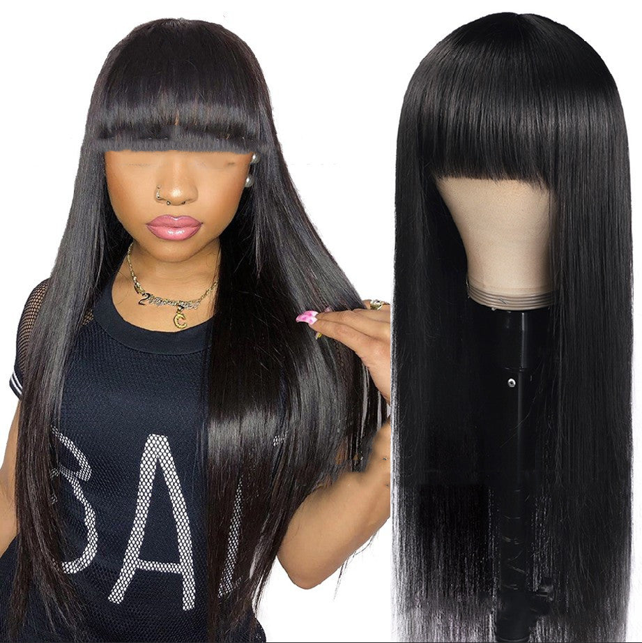 Qi Liuhai Black Long Straight Hair Wig