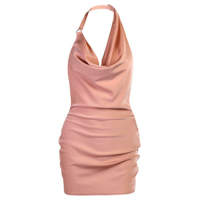V Neck Backless Satin Party Dress