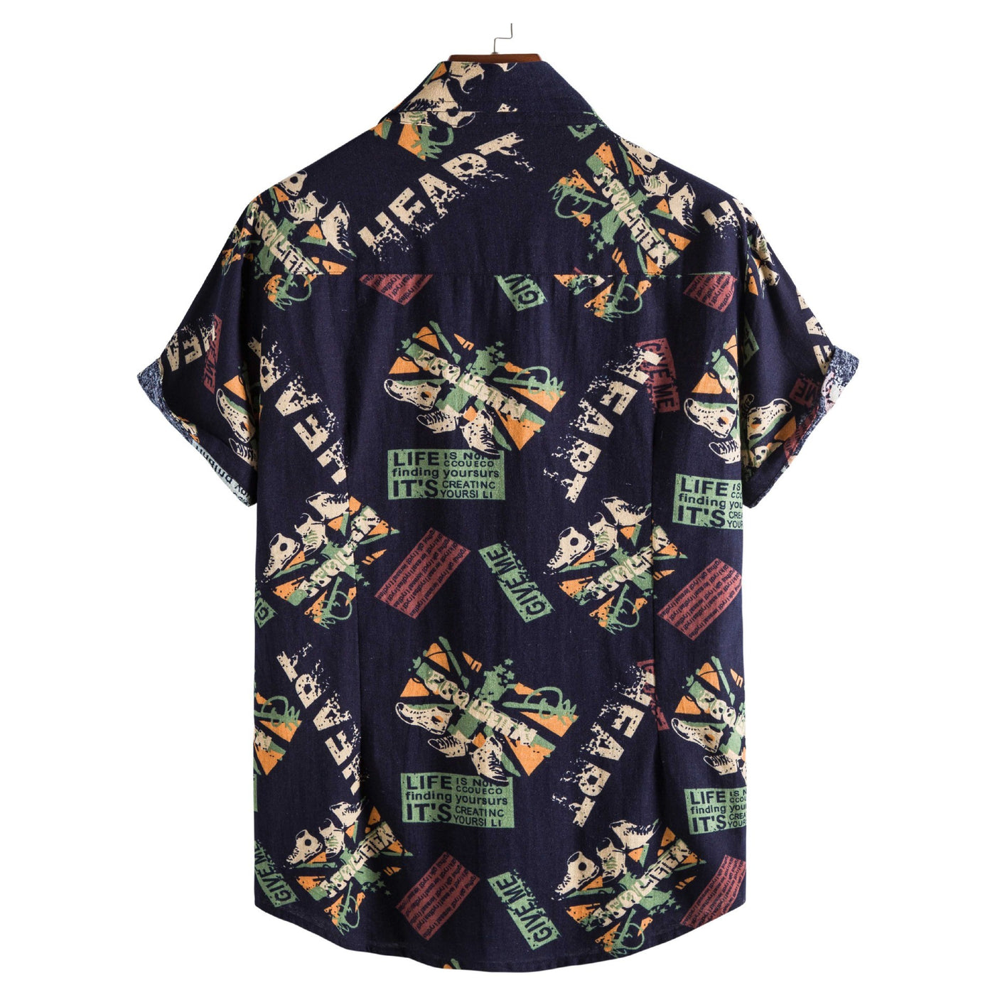 Vintage Letter Print Turn-down Collar Shirt