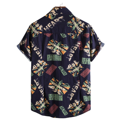 Vintage Letter Print Turn-down Collar Shirt
