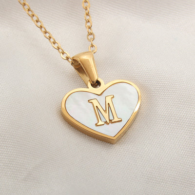 26 Letter White Shell Heart-shaped Necklace