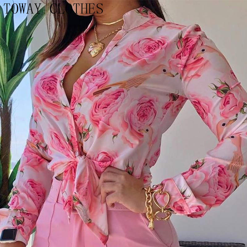 Print Stand Collar Long Sleeve Shirt