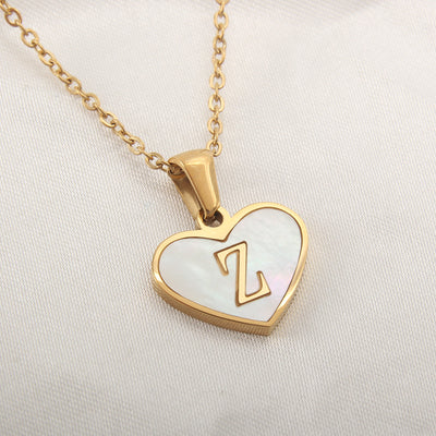 26 Letter White Shell Heart-shaped Necklace