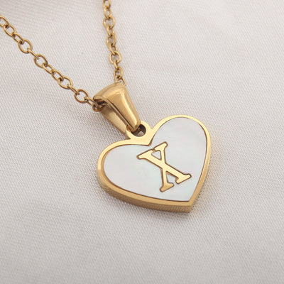 26 Letter White Shell Heart-shaped Necklace