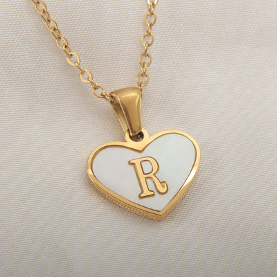 26 Letter White Shell Heart-shaped Necklace