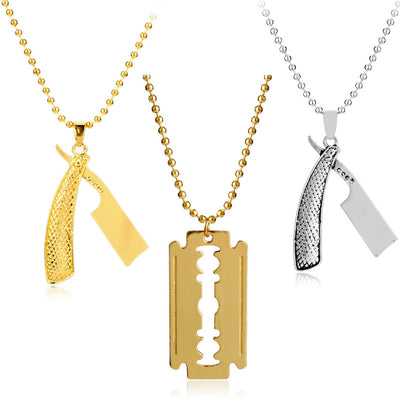 Barber Shop Razor Blade Ornament Pendant Necklace