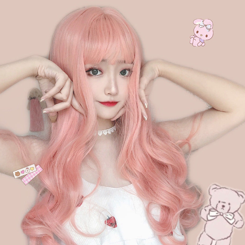 Light pink long curly hair Wig