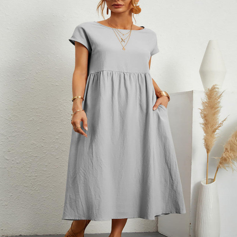 Loose Cotton Linen Pocket Dress