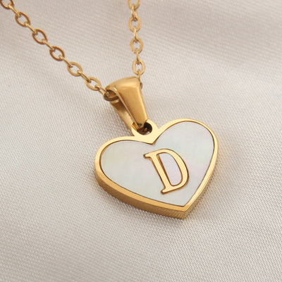 26 Letter White Shell Heart-shaped Necklace