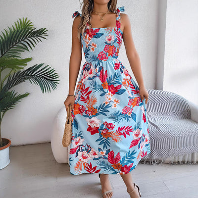 Flowers Print Suspender Corset Dress