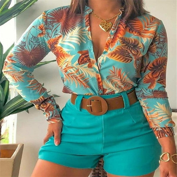 Print Stand Collar Long Sleeve Shirt