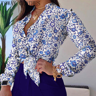 Print Stand Collar Long Sleeve Shirt