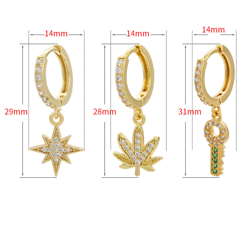 Star Leaf Key Earrings