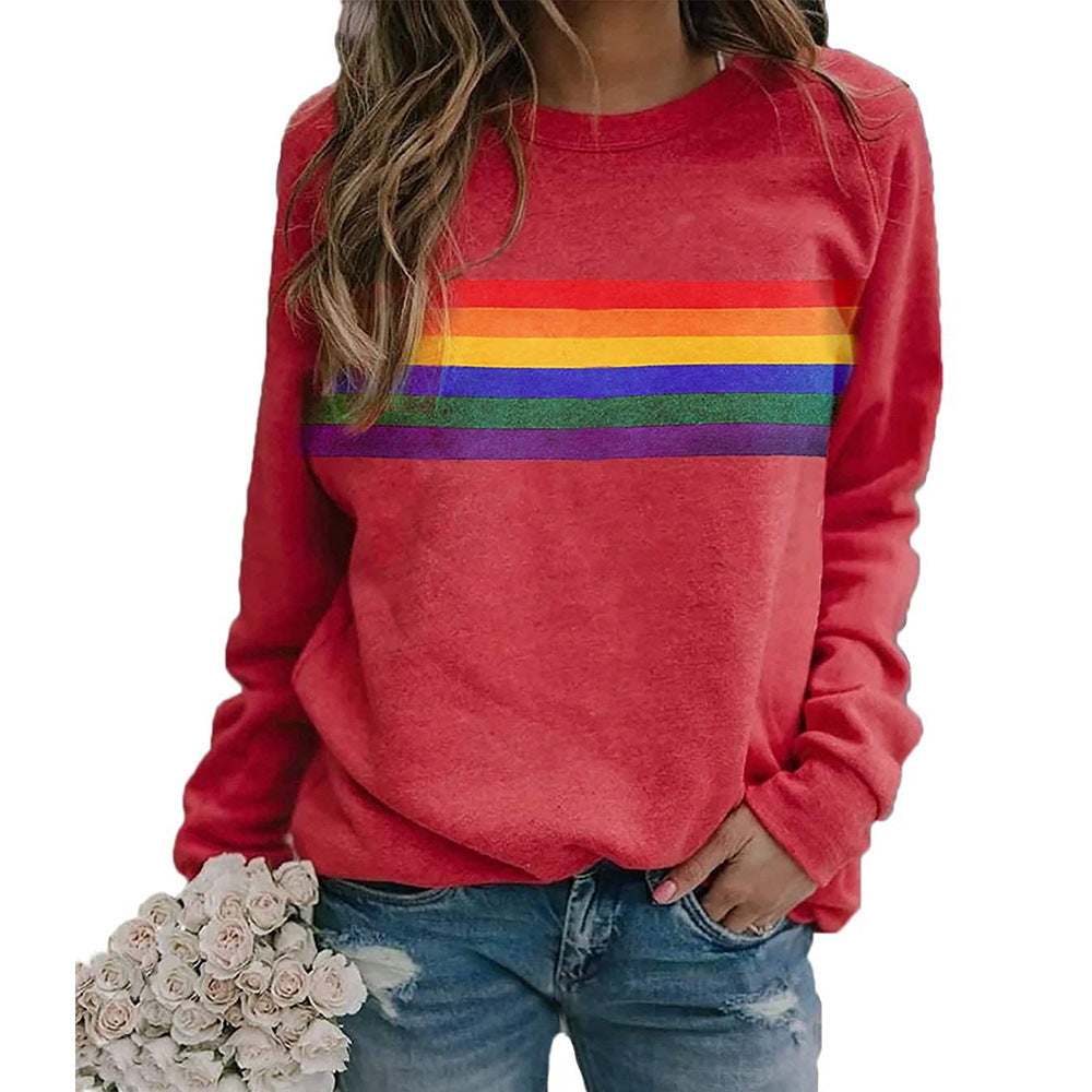 Color Striped Print Round Neck Sweater