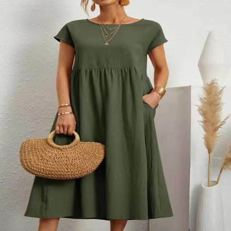 Loose Cotton Linen Pocket Dress