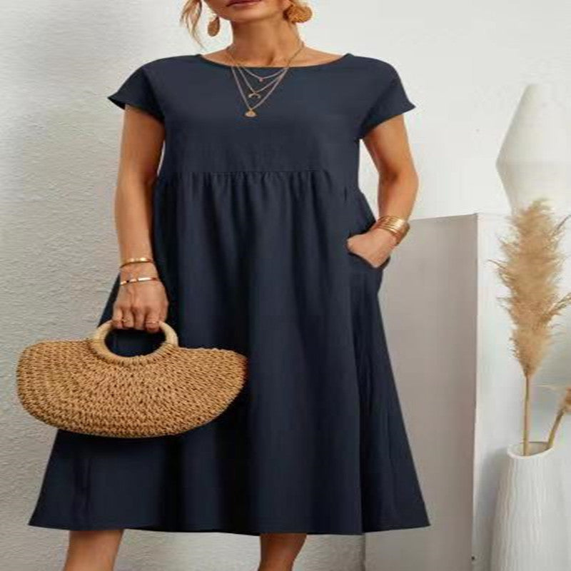 Loose Cotton Linen Pocket Dress