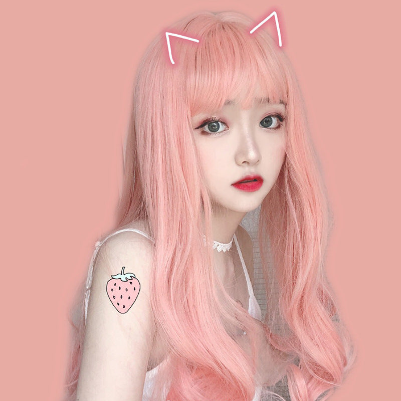 Light pink long curly hair Wig