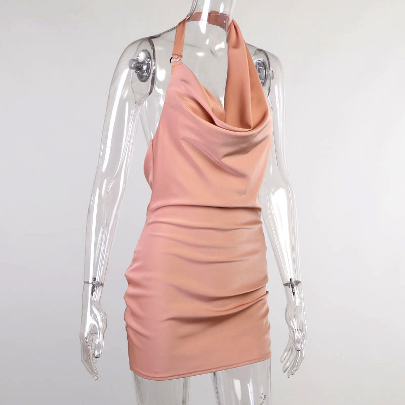 V Neck Backless Satin Party Dress