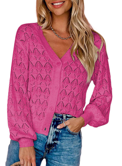 Front-open V-neck Button-down Sweatershirt