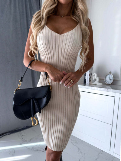 2pcs Suit Solid Stripe Long-sleeved Dress