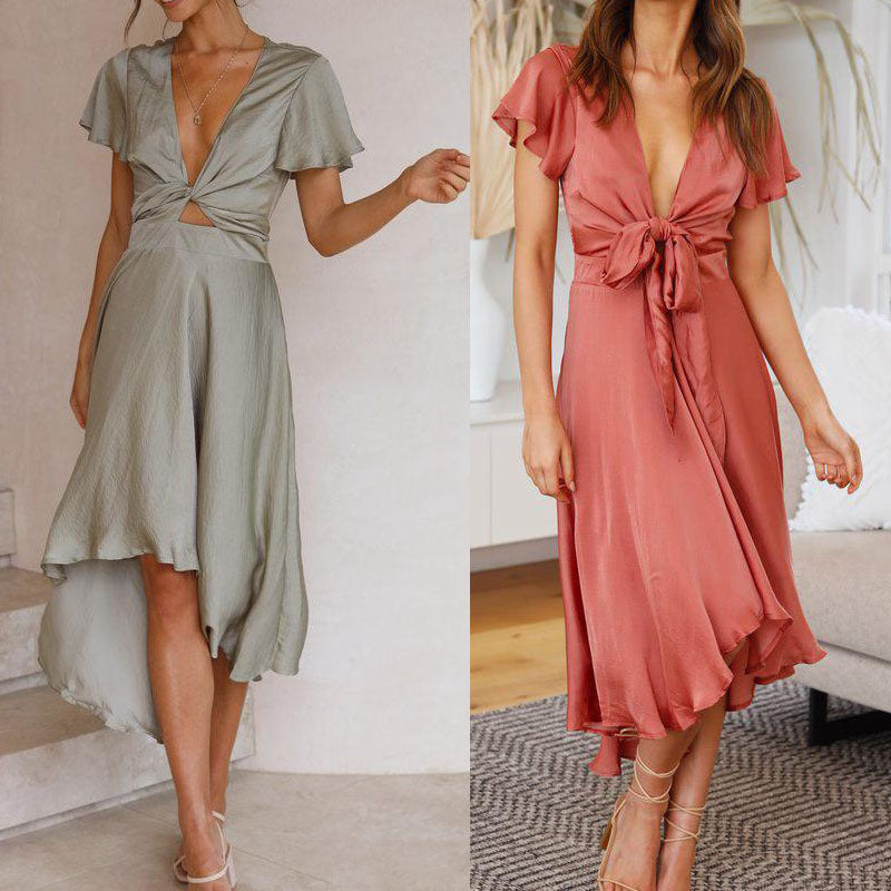 V-neck Asymmetric Dress