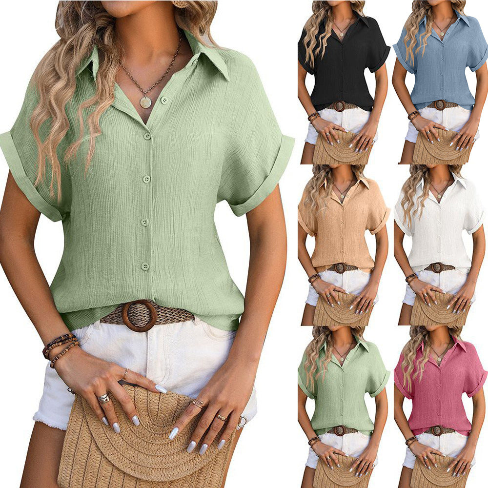 Lapel Button Short Sleeve Top