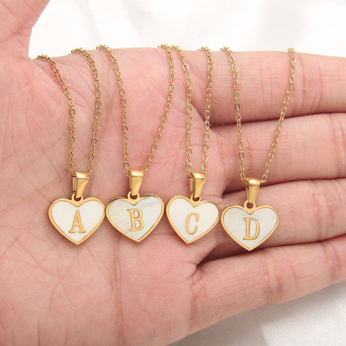 26 Letter White Shell Heart-shaped Necklace