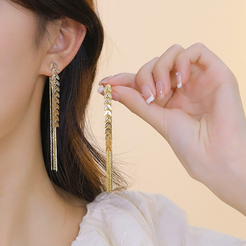 Wheat Long Fringe Earrings