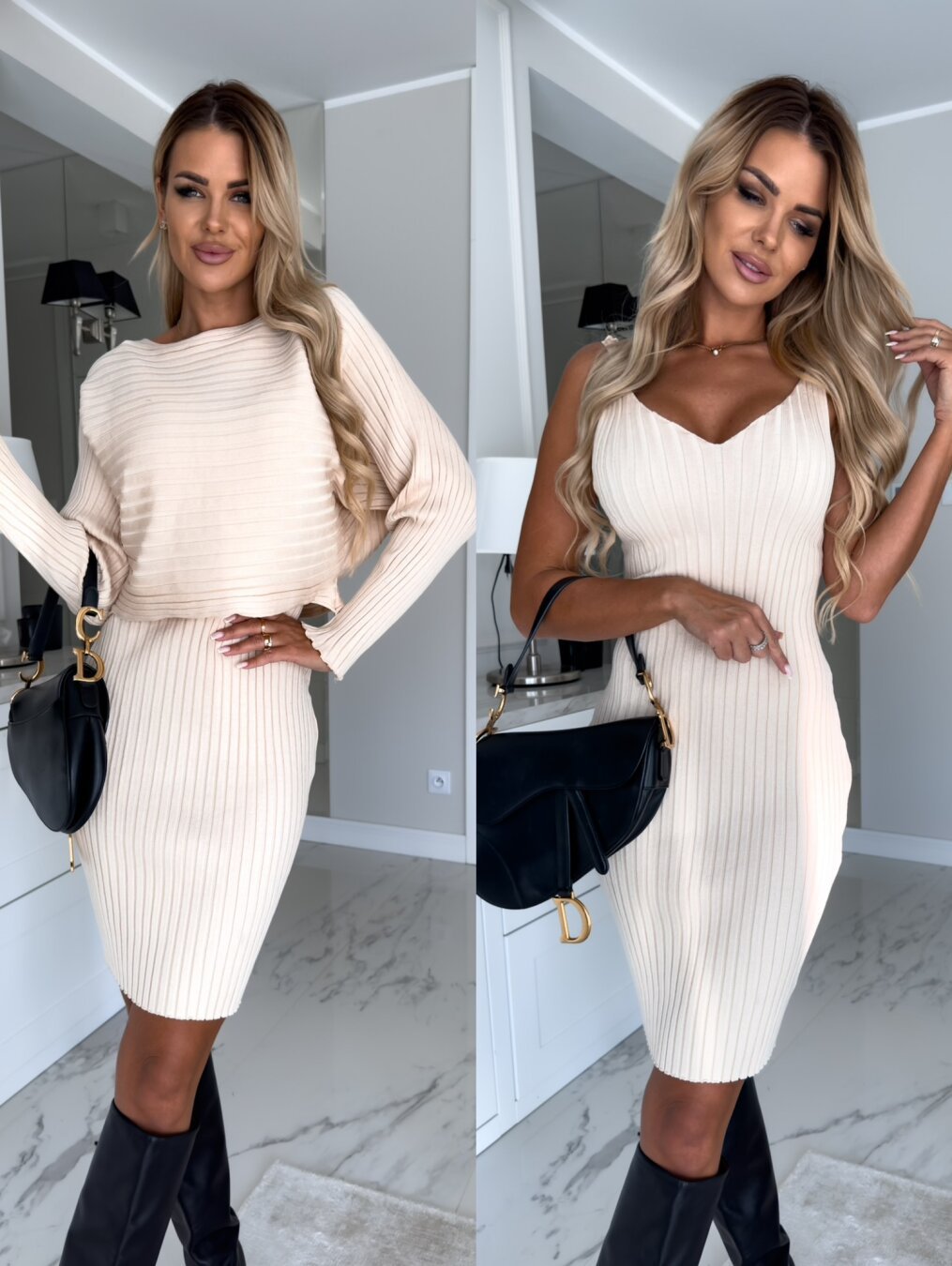 2pcs Suit Solid Stripe Long-sleeved Dress