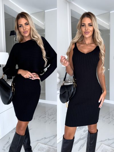 2pcs Suit Solid Stripe Long-sleeved Dress