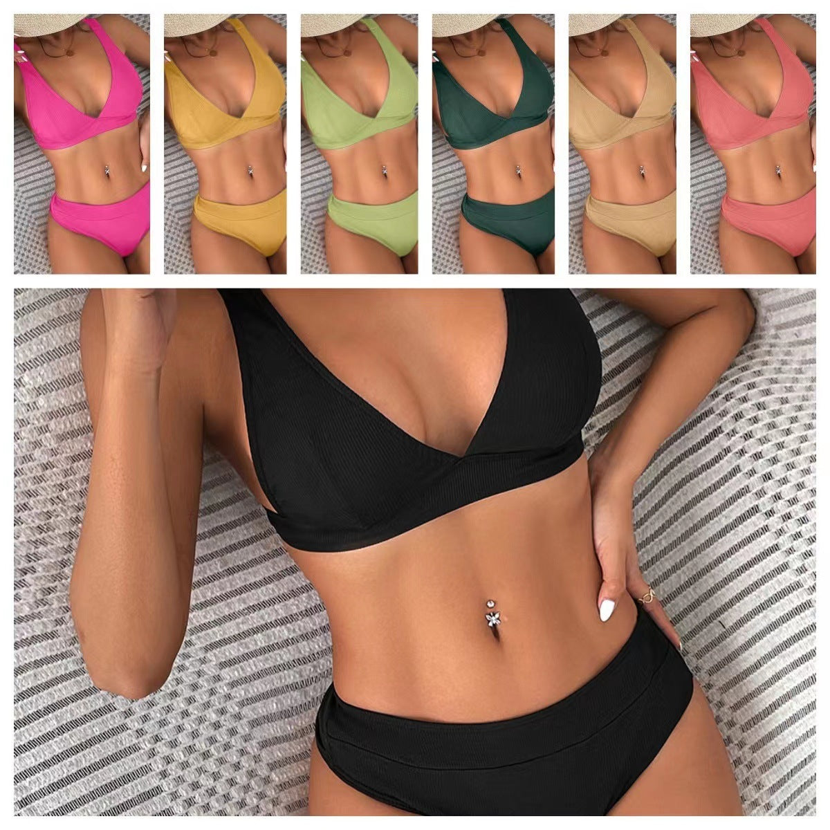 Bikini Rib Lace-up Split