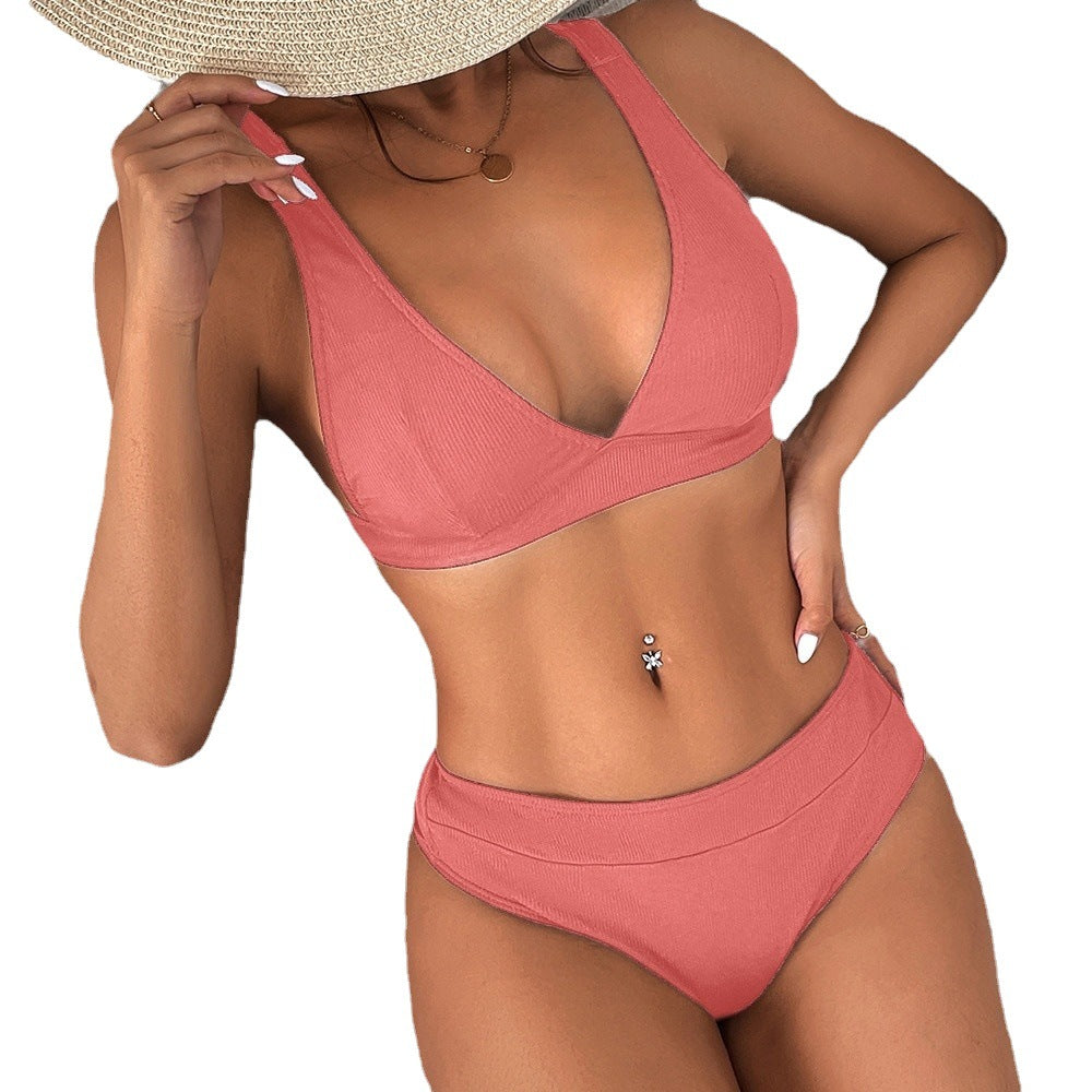 Bikini Rib Lace-up Split