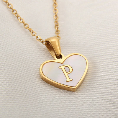 26 Letter White Shell Heart-shaped Necklace