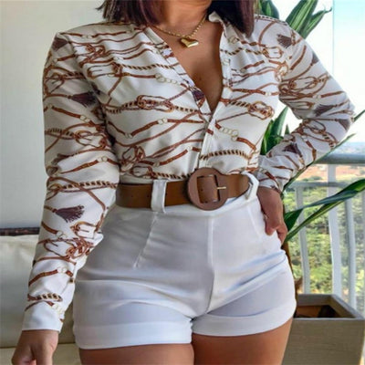 Print Stand Collar Long Sleeve Shirt