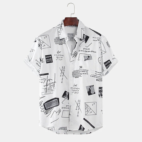 Abstract Cartoon Slogan Chest Pocket Short Shirt