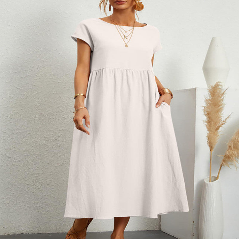 Loose Cotton Linen Pocket Dress