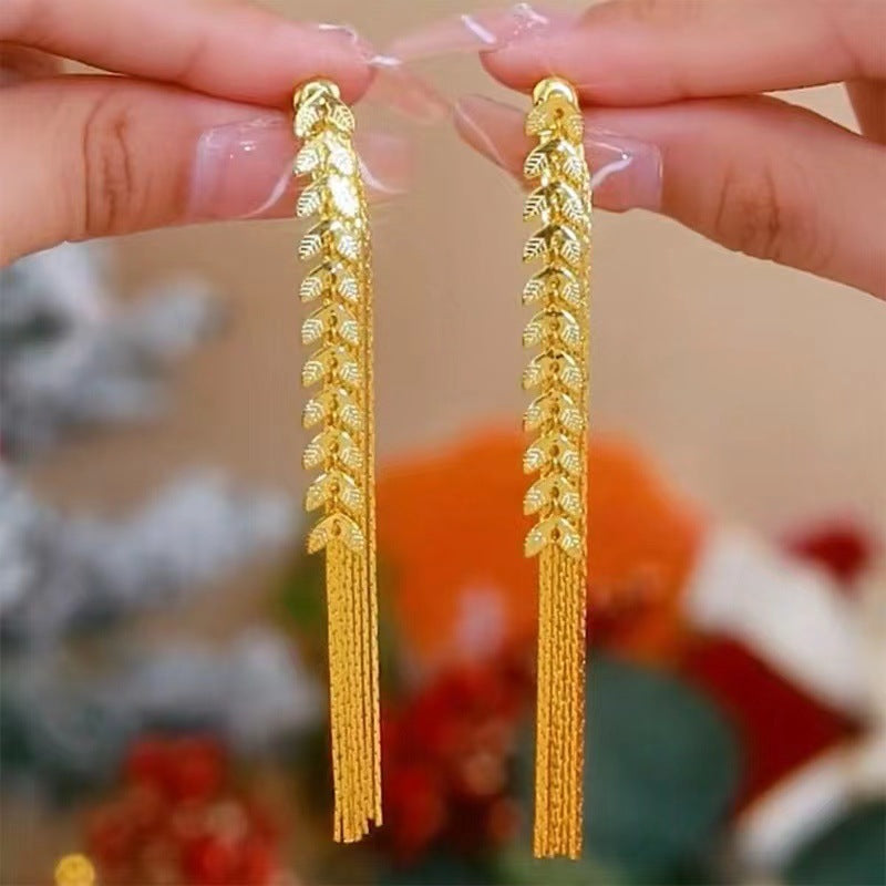 Wheat Long Fringe Earrings