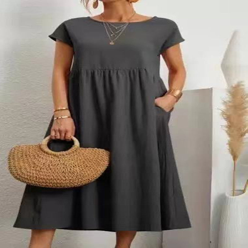 Loose Cotton Linen Pocket Dress