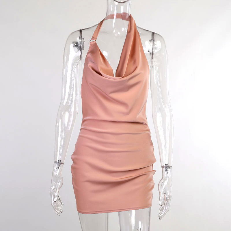 V Neck Backless Satin Party Dress