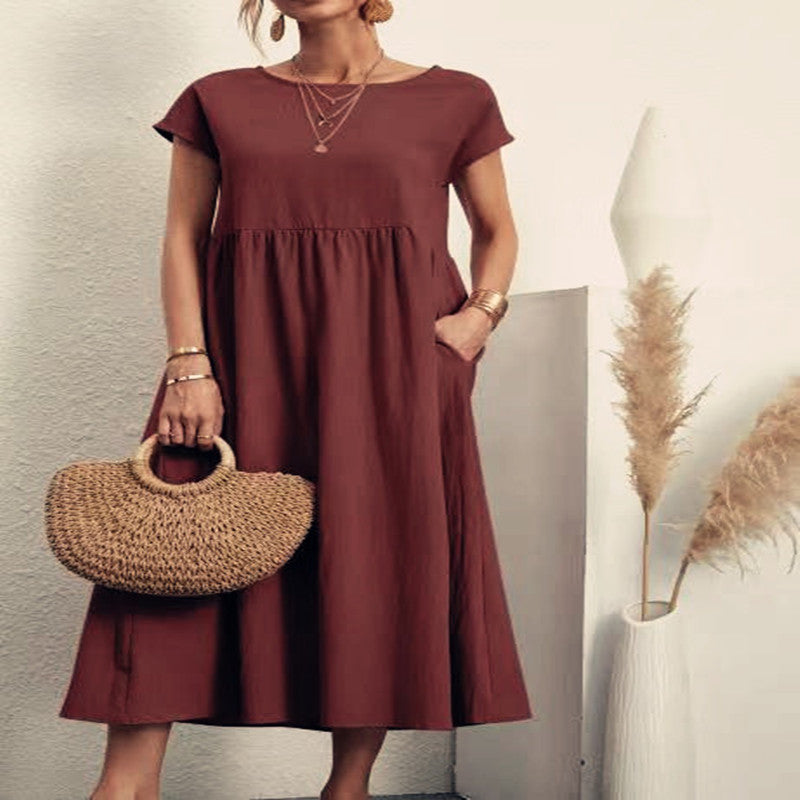 Loose Cotton Linen Pocket Dress