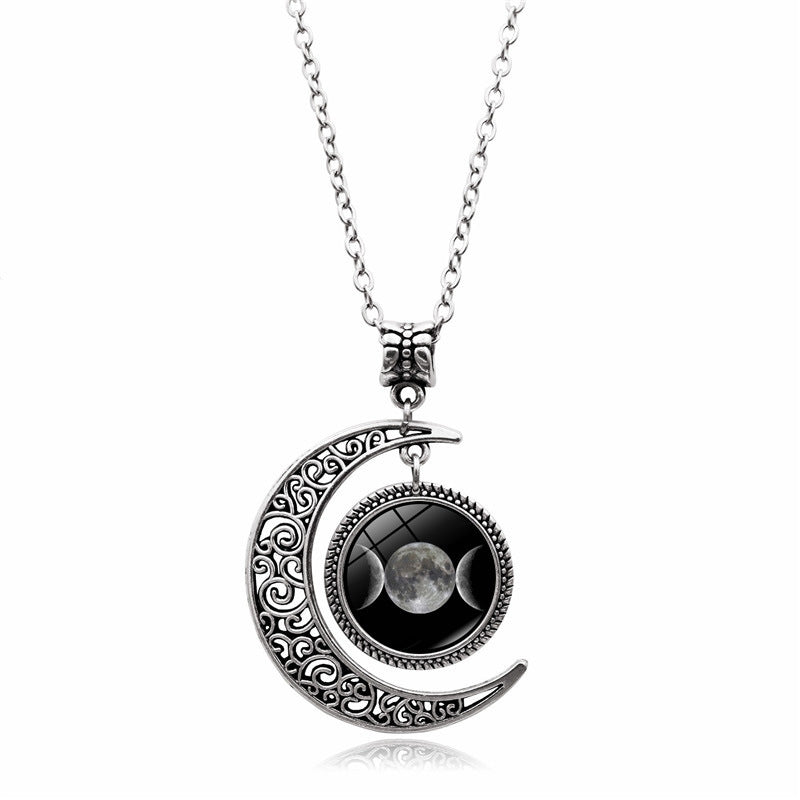 Creative Moon Goddess Time Gem Necklace